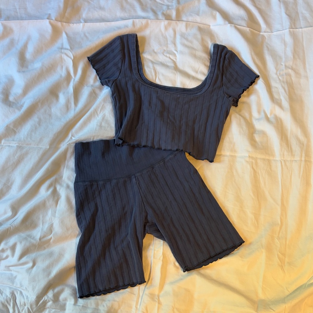 Aerie Offline Crop Top and Bike Short Matching Set